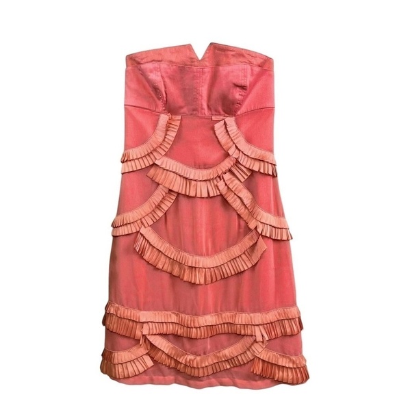 Reiss Dresses & Skirts - Reiss Strapless Pleated Scalloped Applique Cocktail Dress Coral Pink Size 2